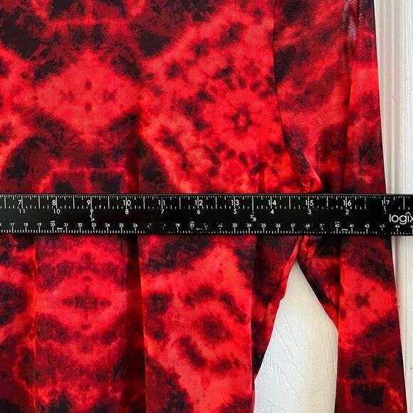 INC Red Black Tie Dye Turtleneck Lined Mesh Blouse Small Goth Vampire Romance - Picture 7 of 10